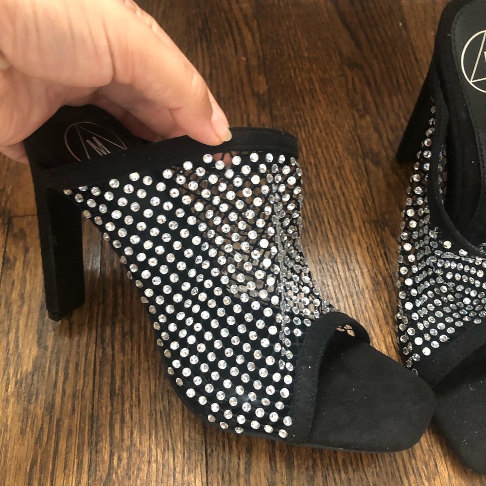 Black diamanté mules